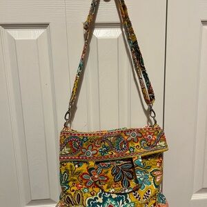 Vera Bradley Yellow and Blue Shoulder Bag with Adjustable Strap